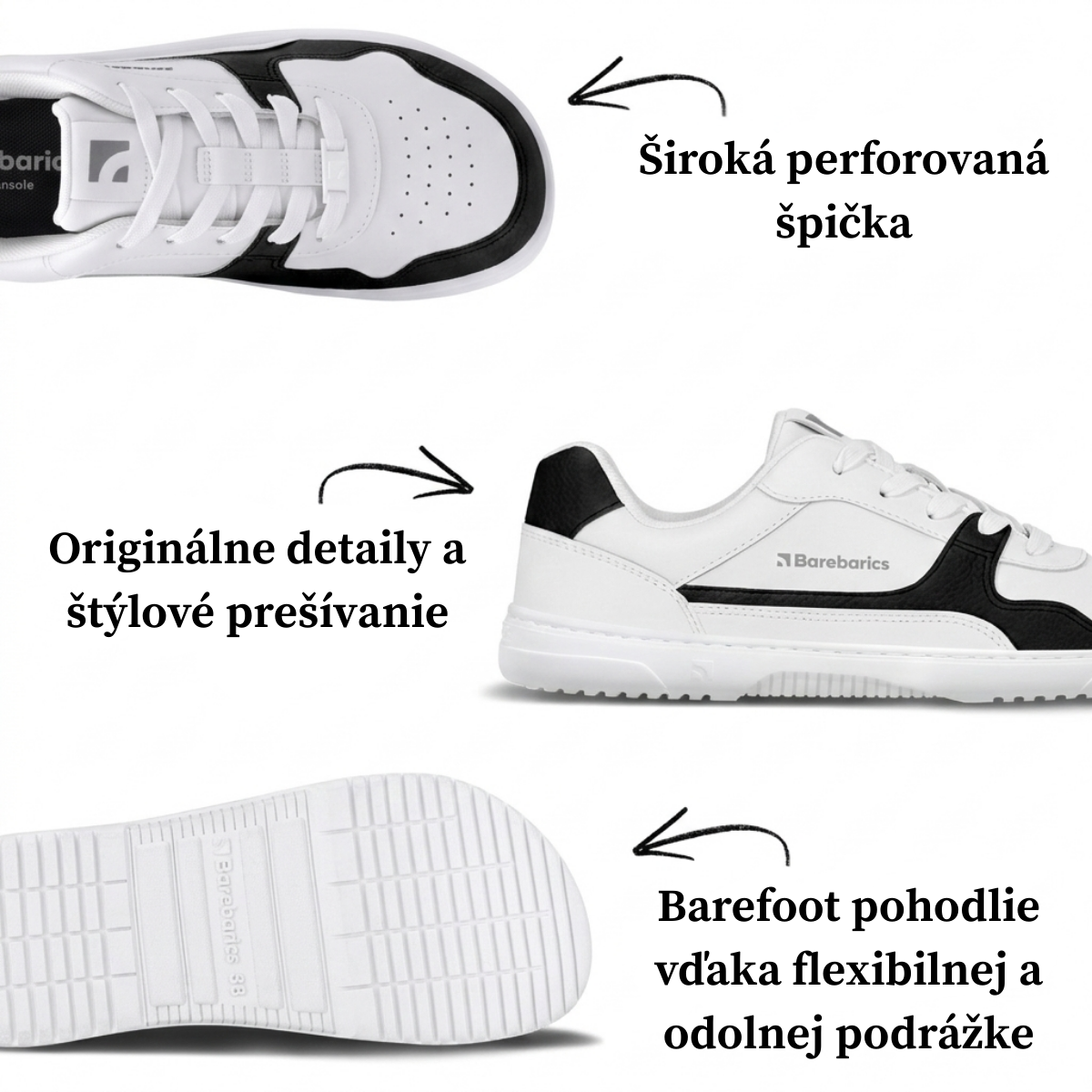 Široká špička so subtílnou perforáciou Originálny a štýlový dizajn s premyslenými detailmi a prešívaním Barefoot pohodlie vďaka flexibilnej a odolnej podrážke